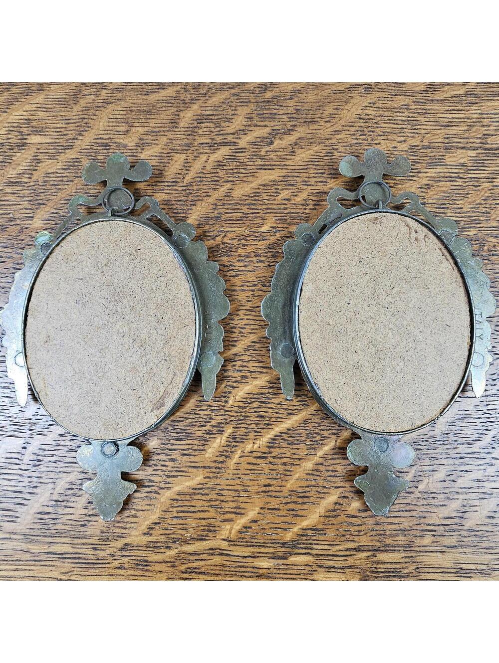 Vintage Italian Child Portrait Wall Plaques Pair Ornate Cast Metal Frames - Picture 7 of 10